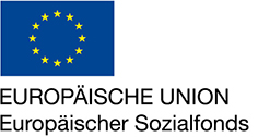 Logo der EU mit Schriftzug Europäischer Sozialfonds in Farbe