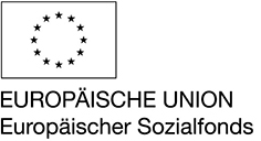 Logo der Europäischen Union mit Schriftzug Europäischer Sozialfonds in schwarz-weiß